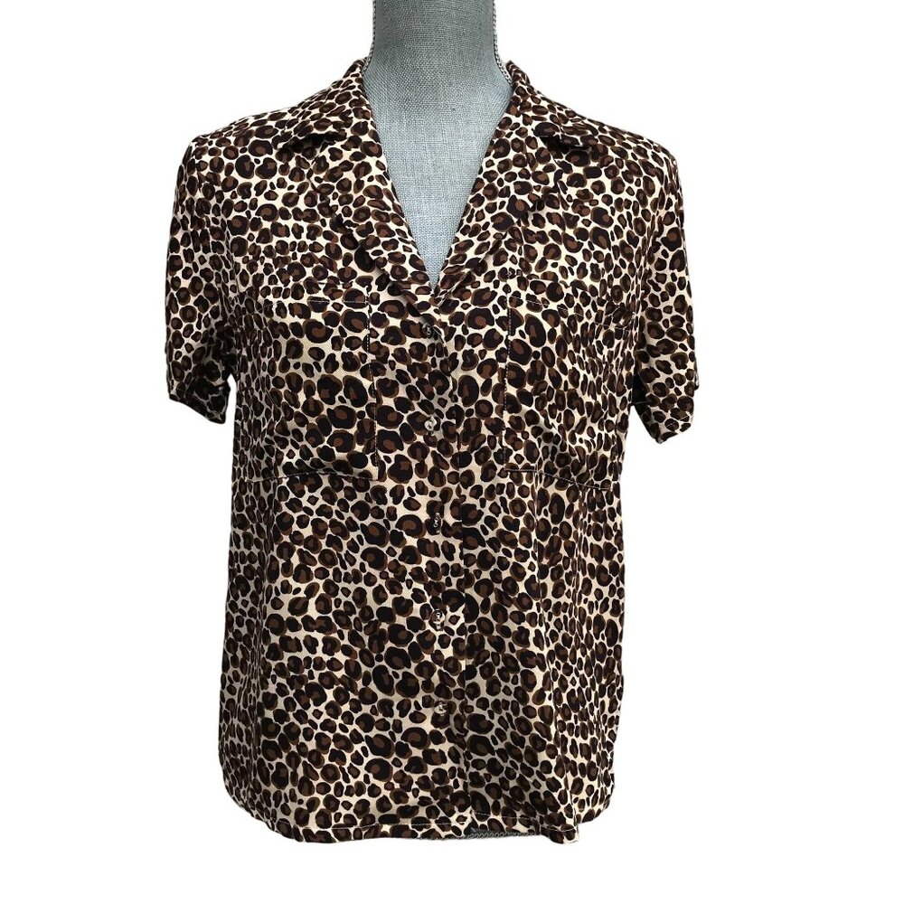 ASOS Daisy Street Animal Print Casual Button Up Short Sleeve‎ Top - Small
